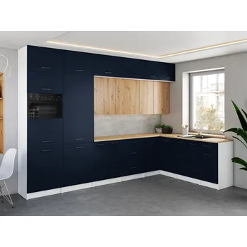 Kuchyňská skříňka Rohová kuchyňská linka WERIA 330x210cm Marine blue + dub artisan