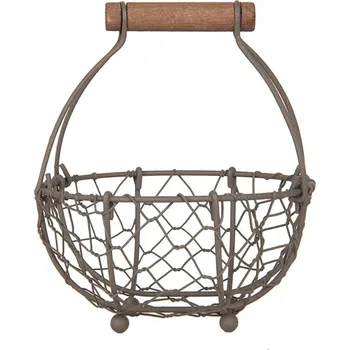 Clayre & Eef Hnědý drátěný dekorační košík s dřevěným držadlem -