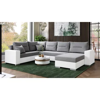 Sedací souprava Rohová rozkládací sedačka BRAVO světlešedá-bílá MALMO 90 + MADRYT 920