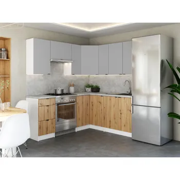 Kuchyňská skříňka Rohová kuchyňská linka LAMIA 190x170cm Popel + dub artisan