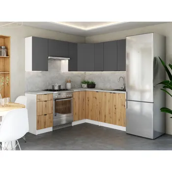 Kuchyňská skříňka Rohová kuchyňská linka LAMIA 190x170cm Grafit + dub artisan