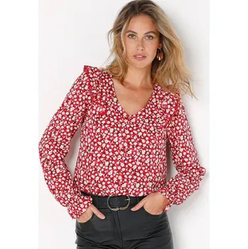 Dámská halenka Halenka s potiskem a volánky třešňová/režná 44