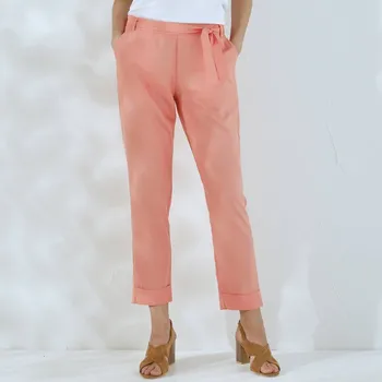 Dámské kalhoty Splývavé 7/8 kalhoty s páskem korálová 42