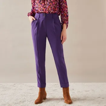 Dámské kalhoty Úzké splývavé 7/8 kalhoty fialová 52