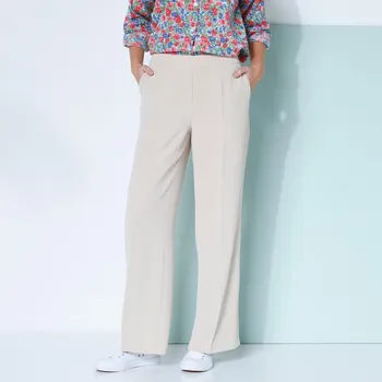 Dámské kalhoty Krepové široké kalhoty s pružným pasem béžová 38