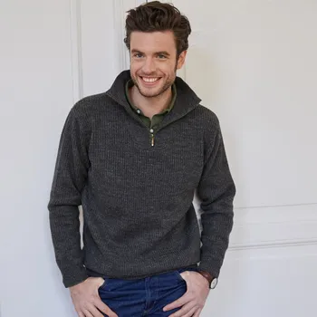 Pánské oblečení Pulovr se stojáčkem na zip, hladký úplet s 30 % vlny šedá antracitová 117/126 (XXL)