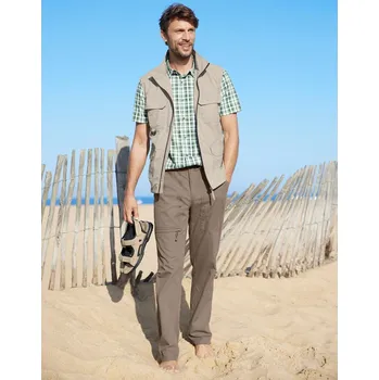 Dámské kalhoty Dlouhé kalhoty s pružným pasem a kapsami + sladěný pásek tmavě béžová 52/54