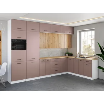 Kuchyňská skříňka Rohová kuchyňská linka WERIA 330x210cm Kobe + dub artisan