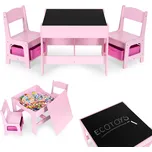 Dětský dřevěný stolek s židličkami a úložným prostorem ECOTOYS - růžová ZKC-1B