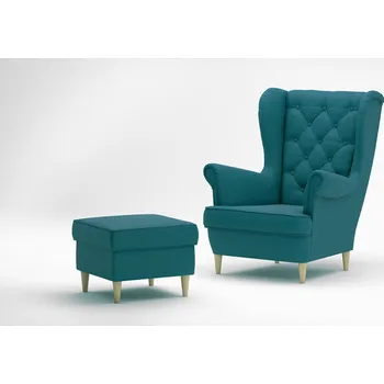 Křeslo Křeslo ušák KING III Tyrkysový - MALMO 85 + taburet