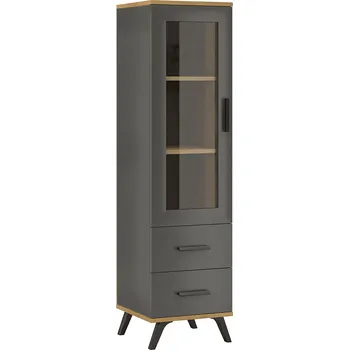 Obývací stěna Vitrína RALF 06 dřevěná police Grafit + dub artisan