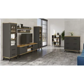 Obývací stěna Obývací sestava RALF G Grafit + dub artisan