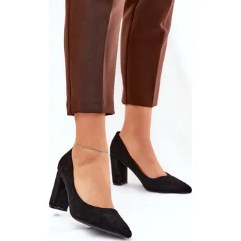 Dámské lodičky Eko Semišové Lodičky Na Podpatku Ellinoria Barva: Černá, Velikost: 40