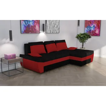 Sedací souprava Rohová rozkládací sedačka MARIO černo-červená