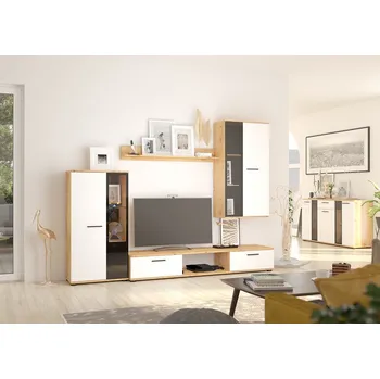 Obývací stěna Obývací sestava SALSA - Bílá + dub artisan