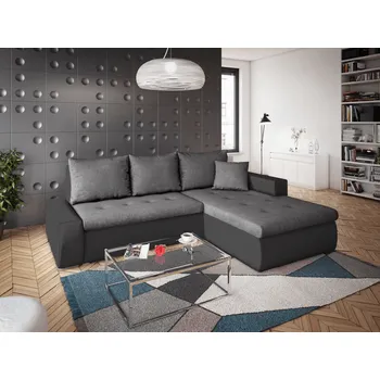 Sedací souprava Rohová rozkládací sedačka GRAND tmavěšedá-černá - SAWANA 96 + SAWANA 14