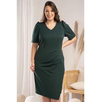 Dámské šaty Značkové midi šaty se záhyby WITALIA - 2XL/4XL Barva: Zelená, Velikost: 3XL