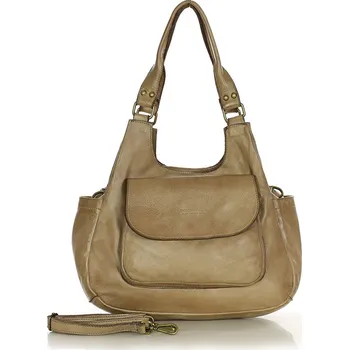 Kabelka Marco Mazzini Italská kožená kabelka s kapsou Marco Mazzini; cappuccino