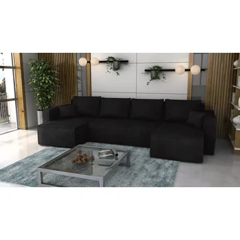 Sedací souprava Rozkládací sedací souprava FIRE U černá - LINCOLN 100 - Manšestrová látka