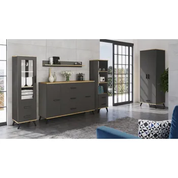 Obývací stěna Obývací sestava RALF D Grafit + dub artisan