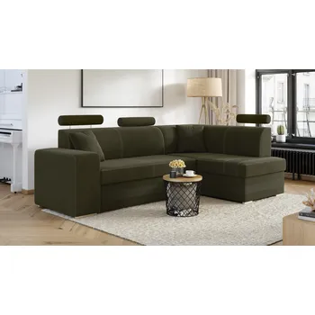 Sedací souprava Rohová rozkládací sedačka VEIRA - olivová