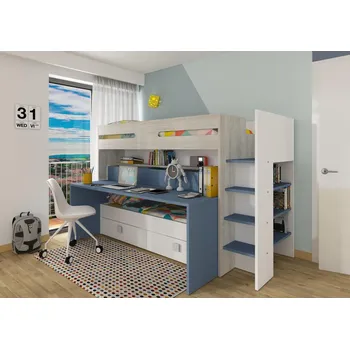 Dětská postel Patrová postel s psacím stolem Bo10 - smoky blue
