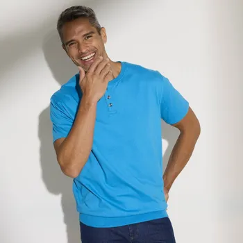 Pánské tričko Tričko Henley s krátkými rukávy, z bio bavlny azurová 107/116