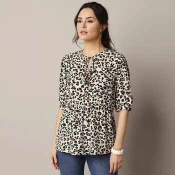 Dámská halenka Halenka se zavázáním, potisk zvířecí kůže režná/hnědošedá 48