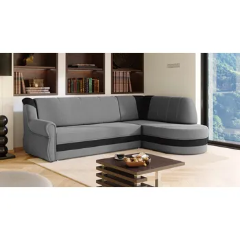 Sedací souprava Rohová rozkládací sedačka PRESTON světlešedá-černá - SAWANA 84 + SAWANA 14