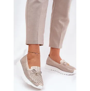 Dámské polobotky Dámské Kožené Polobotky S Ažurovým Designem Z Přírodní Kůže D&A LR51-631 Barva: Zlatá, Velikost: 41