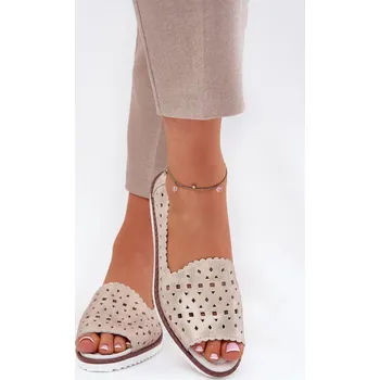 Dámské lodičky Kožené vyřezávané baleríny s odkrytými prsty S.Barski LR51-922 Barva: Béžová, Velikost: 37