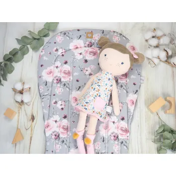 Podložka do kočárku prodloužená (Roses on Grey, šedý fleece)