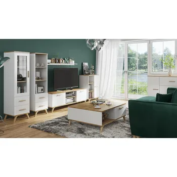 Obývací stěna Obývací sestava RALF H Bílá + dub artisan