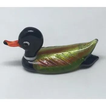 Skleněná figurka kachna zelená, 80 x 30 x 38 mm