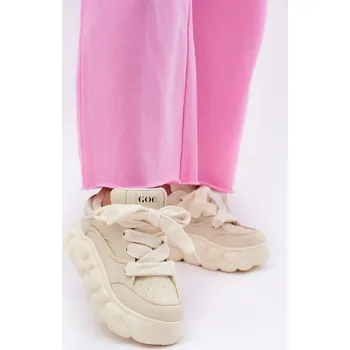 Dámské tenisky Dámské Kožené Tenisky Na Masivní Platformě GOE RR2N4044 Barva: Béžová, Velikost: 40