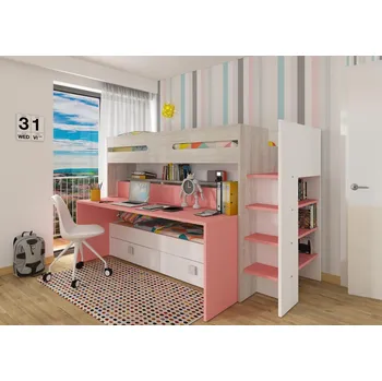 Dětská postel Patrová postel s psacím stolem Bo10 - cascina, flamingo pink