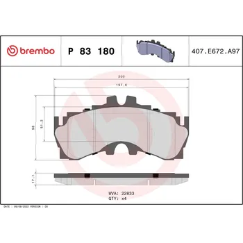 Brzdová destička Sada brzdových destiček, kotoučová brzda BREMBO P 83 180