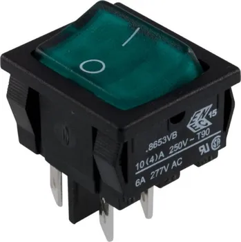 vypínač Vypínač kolébkový malý BULGIN H8653VBBG3076W zelený ON-OFF