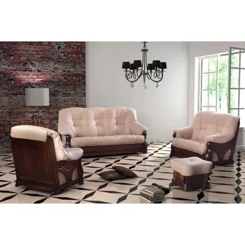 Sedací souprava Pohovka, křeslo a dvojsedák Italiano 3+2+1, dubový masiv-kůže, 198 cm