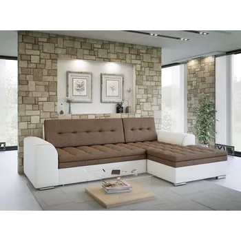 Sedací souprava Rohová rozkládací sedačka FENIKS hnědo-bílá