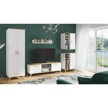 Obývací stěna Obývací sestava RALF E Bílá + dub artisan