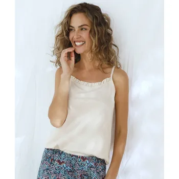 Dámské noční prádlo Jednobarevný pyžamový top s volánkem písková 52