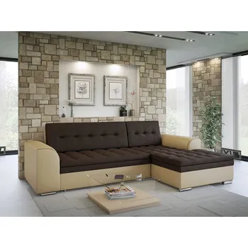 Sedací souprava Rohová rozkládací sedačka FENIKS tmavěhnědá-béžová