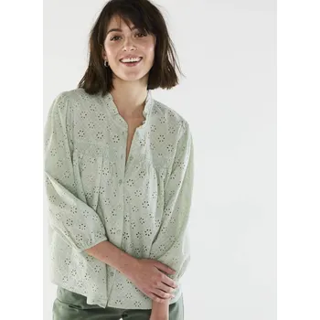 Dámská halenka Madeirová halenka s volánkem a 3/4 rukávy zelenkavá 52