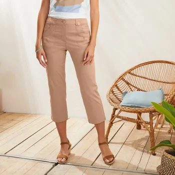 Dámské kalhoty Rovné strečové 7/8 kalhoty oříšková 54