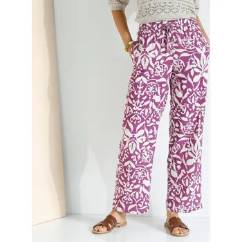 Široké splývavé kalhoty s potiskem purpurová/béžová 52