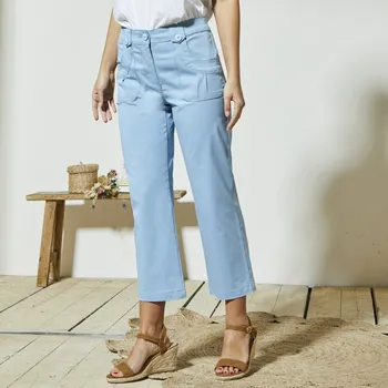 Dámské kalhoty Rovné strečové 7/8 kalhoty nebeská modrá 40