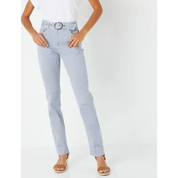 Rovné pruhované kalhoty s páskem pro menší postavu modrá/bílá 34