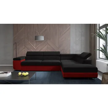 Sedací souprava Rohová rozkládací sedačka ALDI černá-červená - SAWANA 14 + SAWANA 13