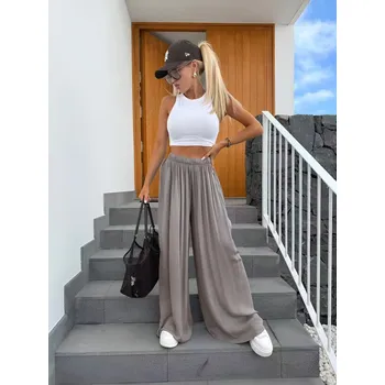 Dámské kalhoty Široké letní kalhoty KLARISA hnědé Velikost: XS - XL